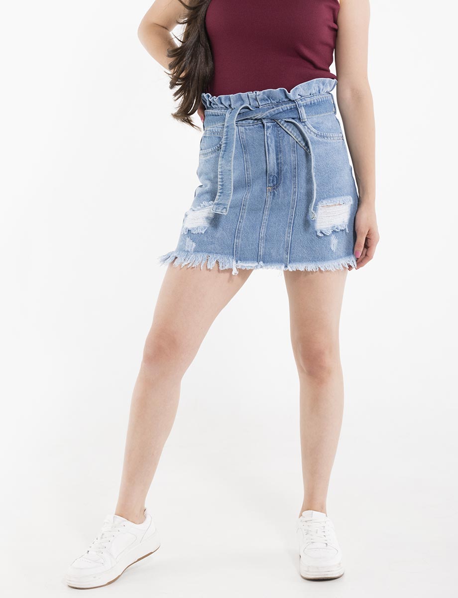 Falda paper bag con desgastes