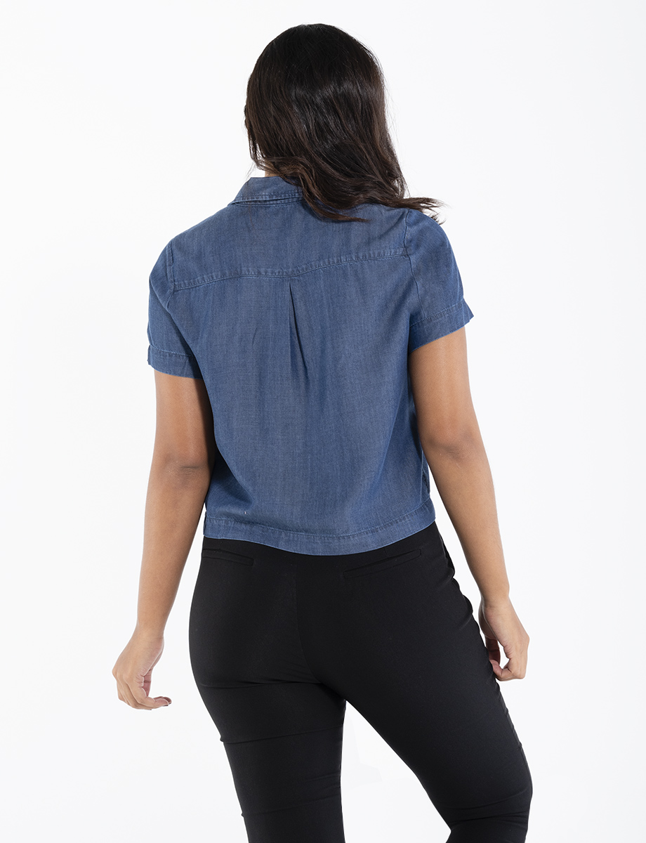 Blusa camisera denim manga corta