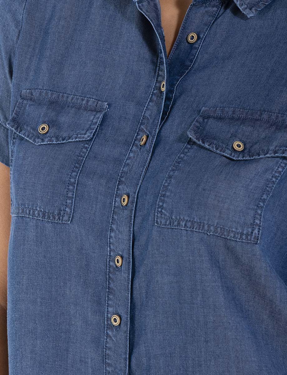 Blusa camisera denim manga corta