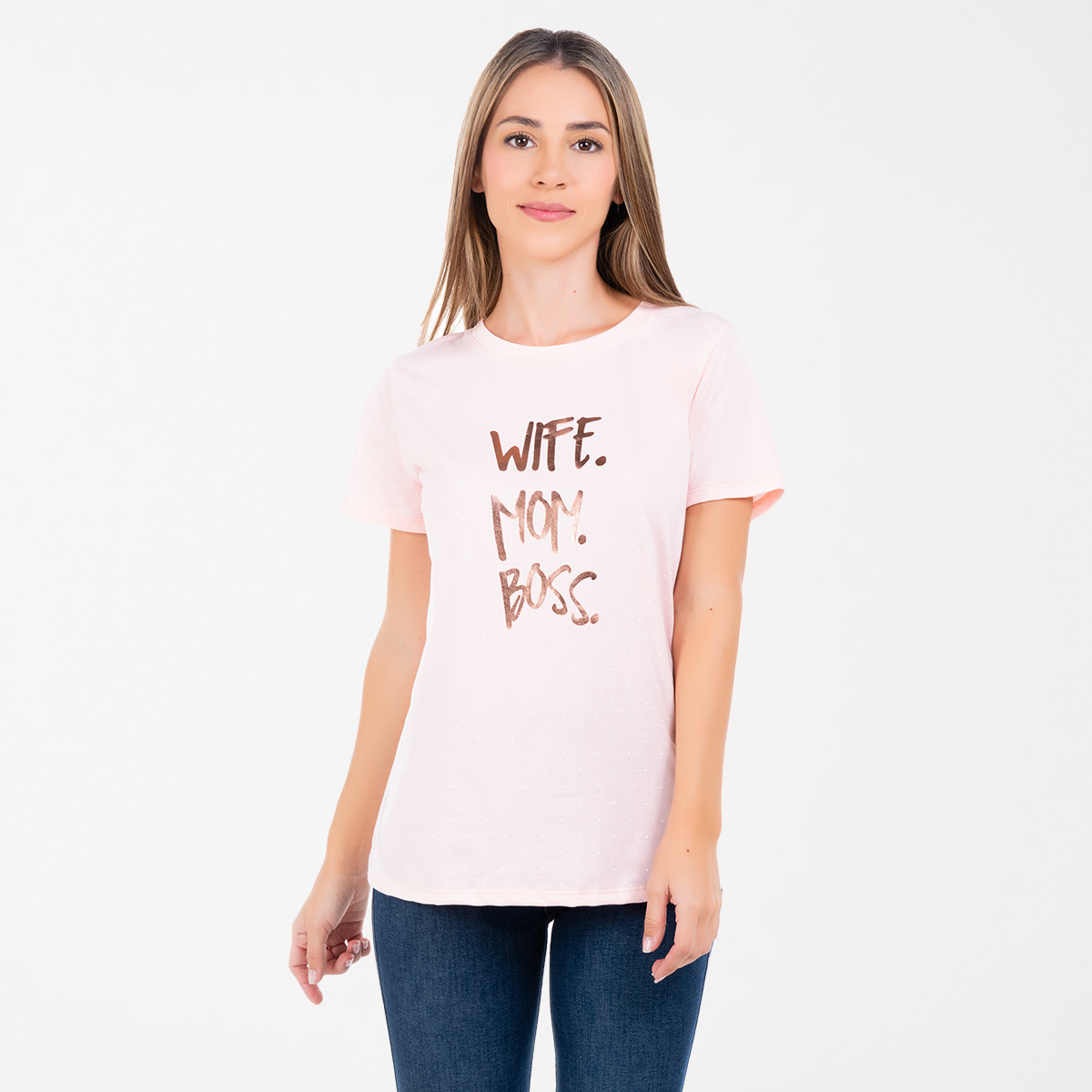 Camiseta rosa Wife Mom Boss