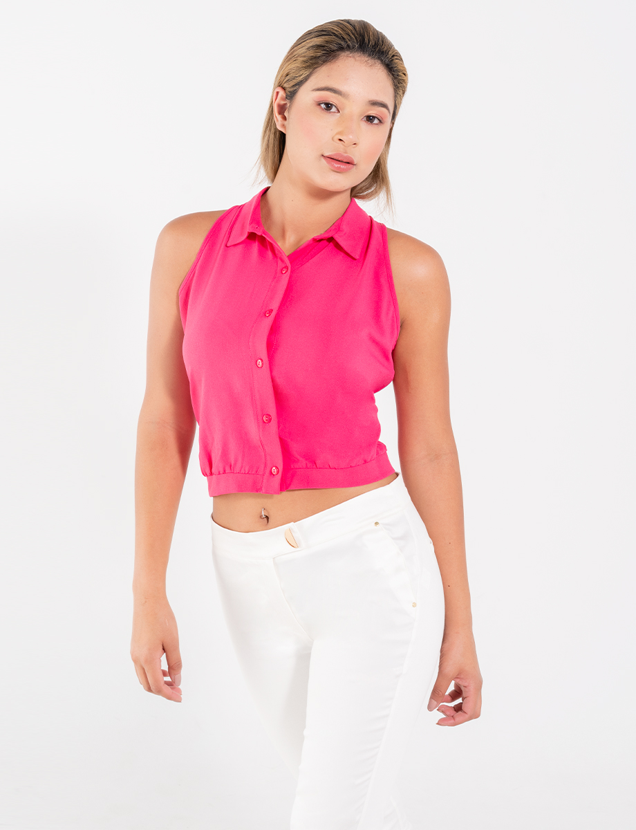 Top botones fuxia