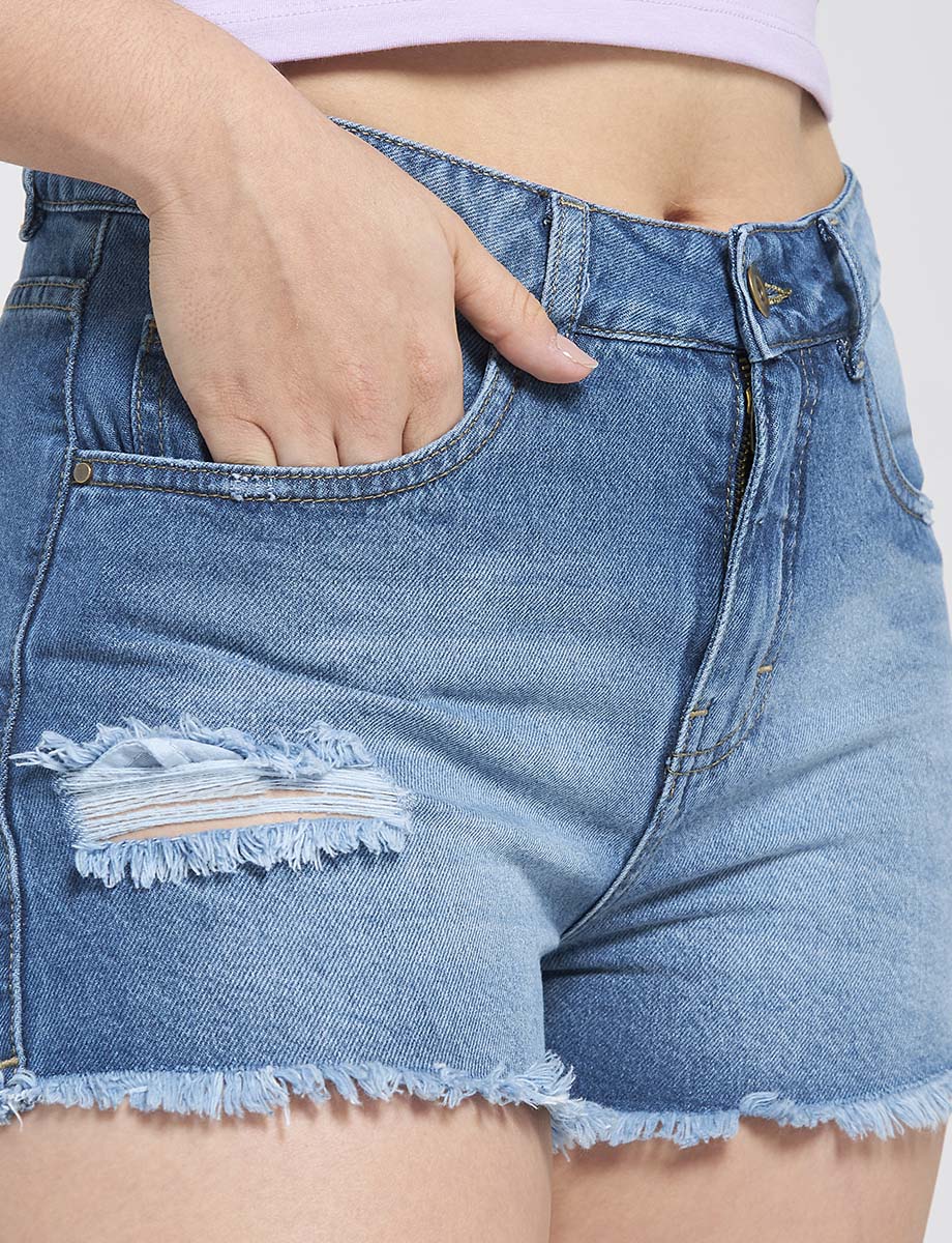 Shrot denim azul desflecado