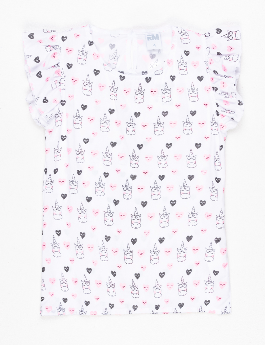 Blusa unicornio manga con ruches