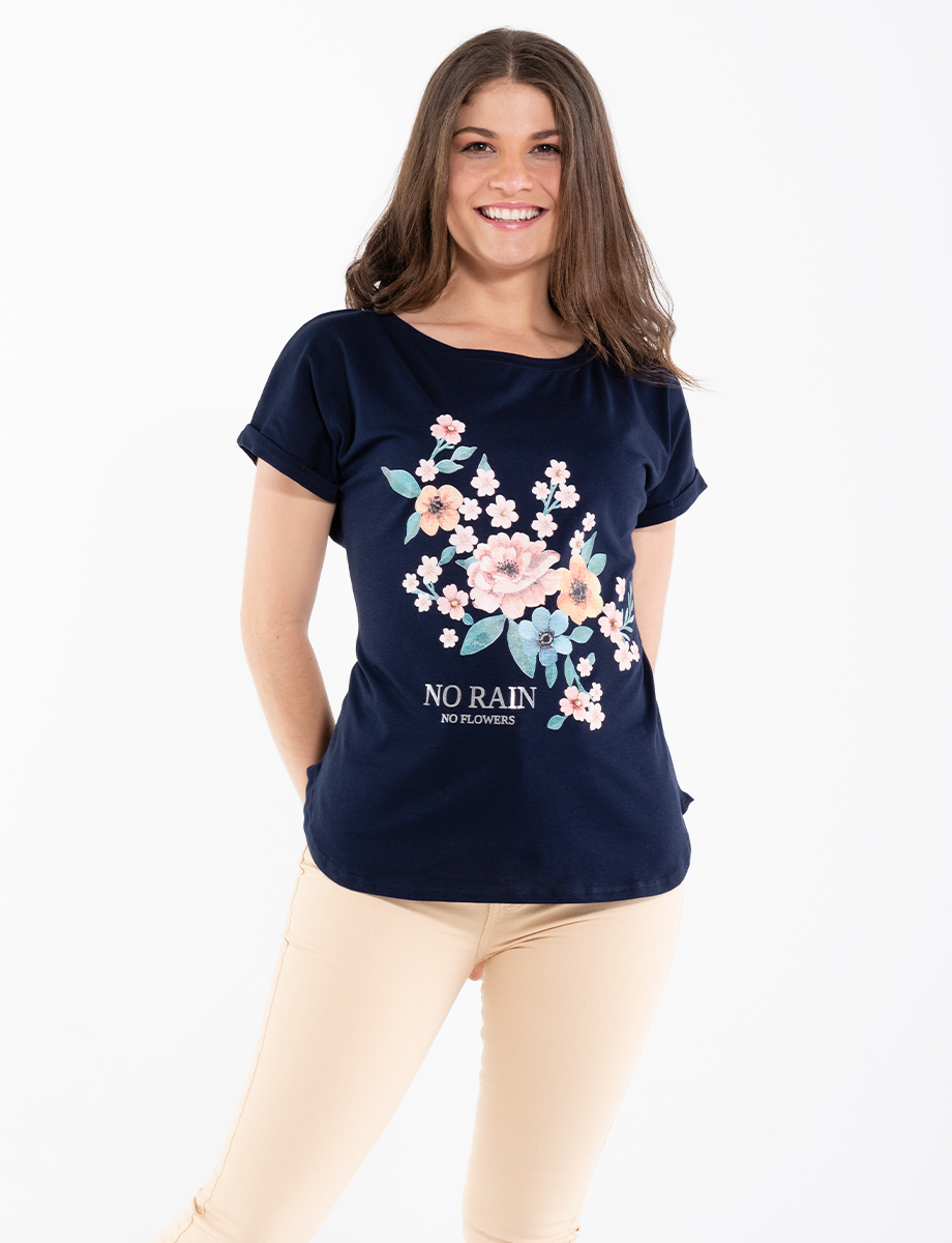 Camiseta flores manga corta