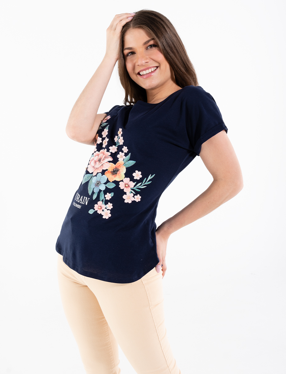 Camiseta flores manga corta