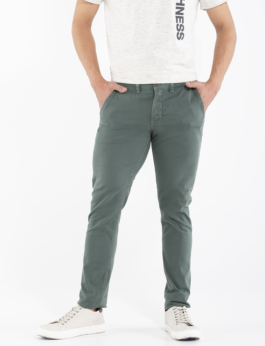 Pantalon Chino Unicolor Con Cinturon