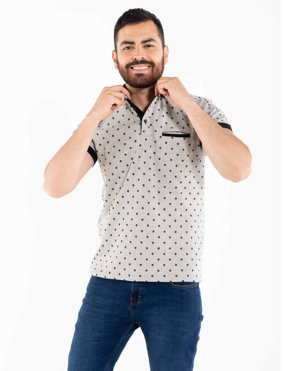 Polo mini prints calavera gris