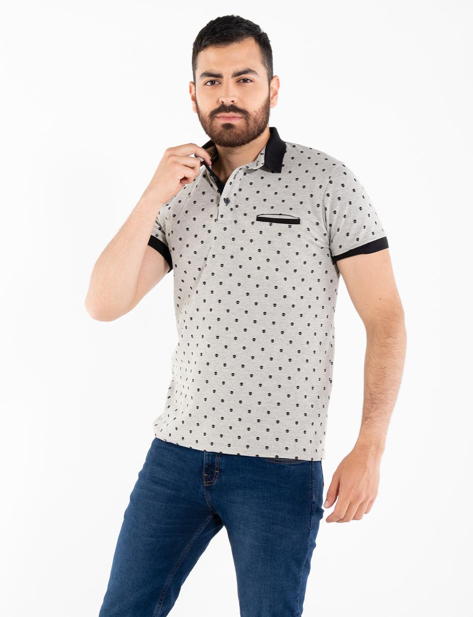 Polo mini prints calavera gris