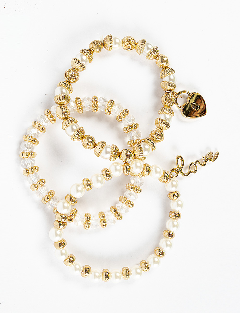 Pulsera x 3 perlas con dijes