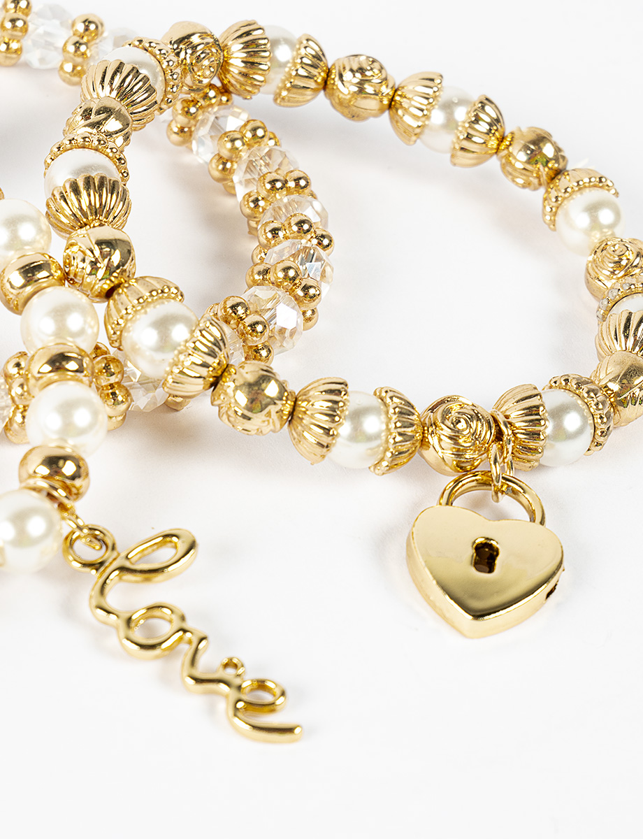 Pulsera x 3 perlas con dijes
