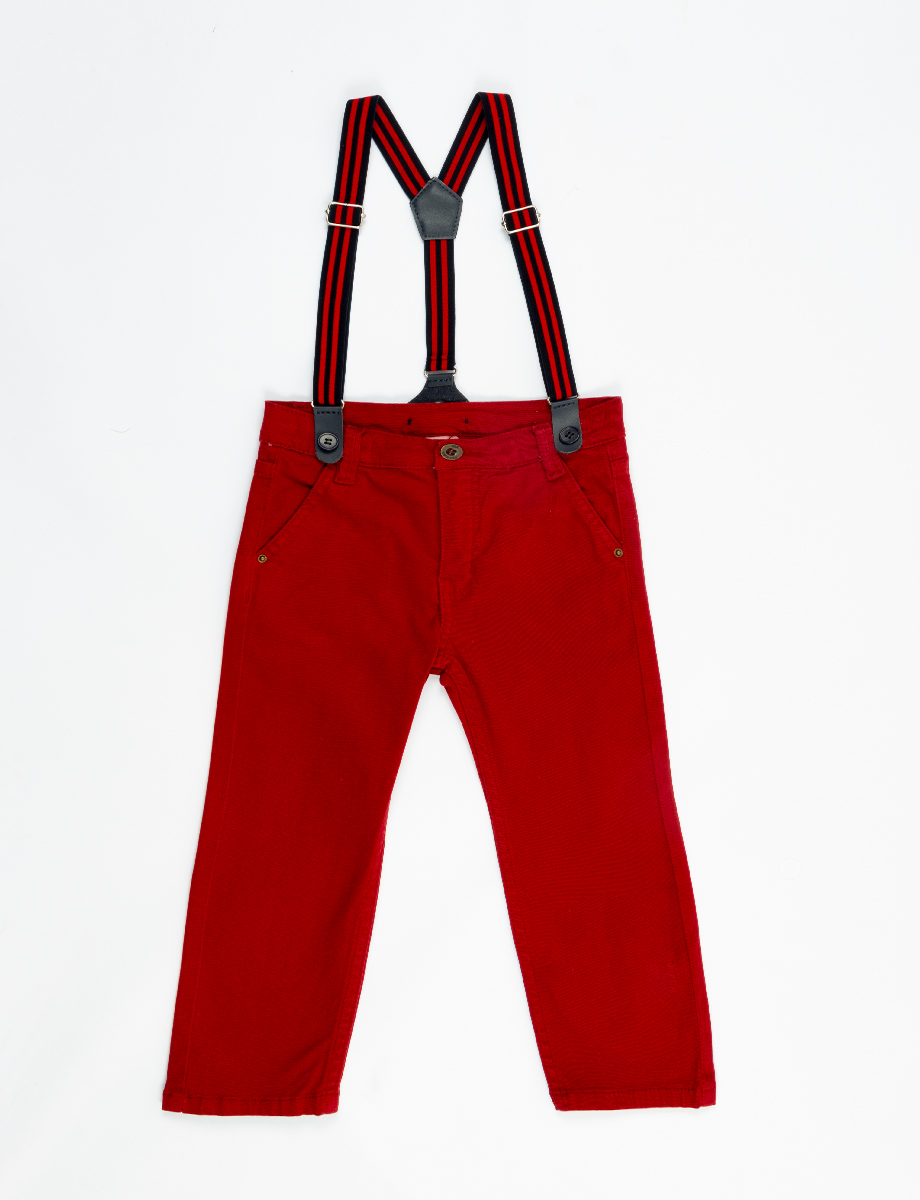 Pantalón casual con tirantes rojo