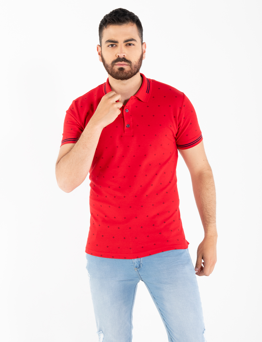 Polo prints roja manga corta