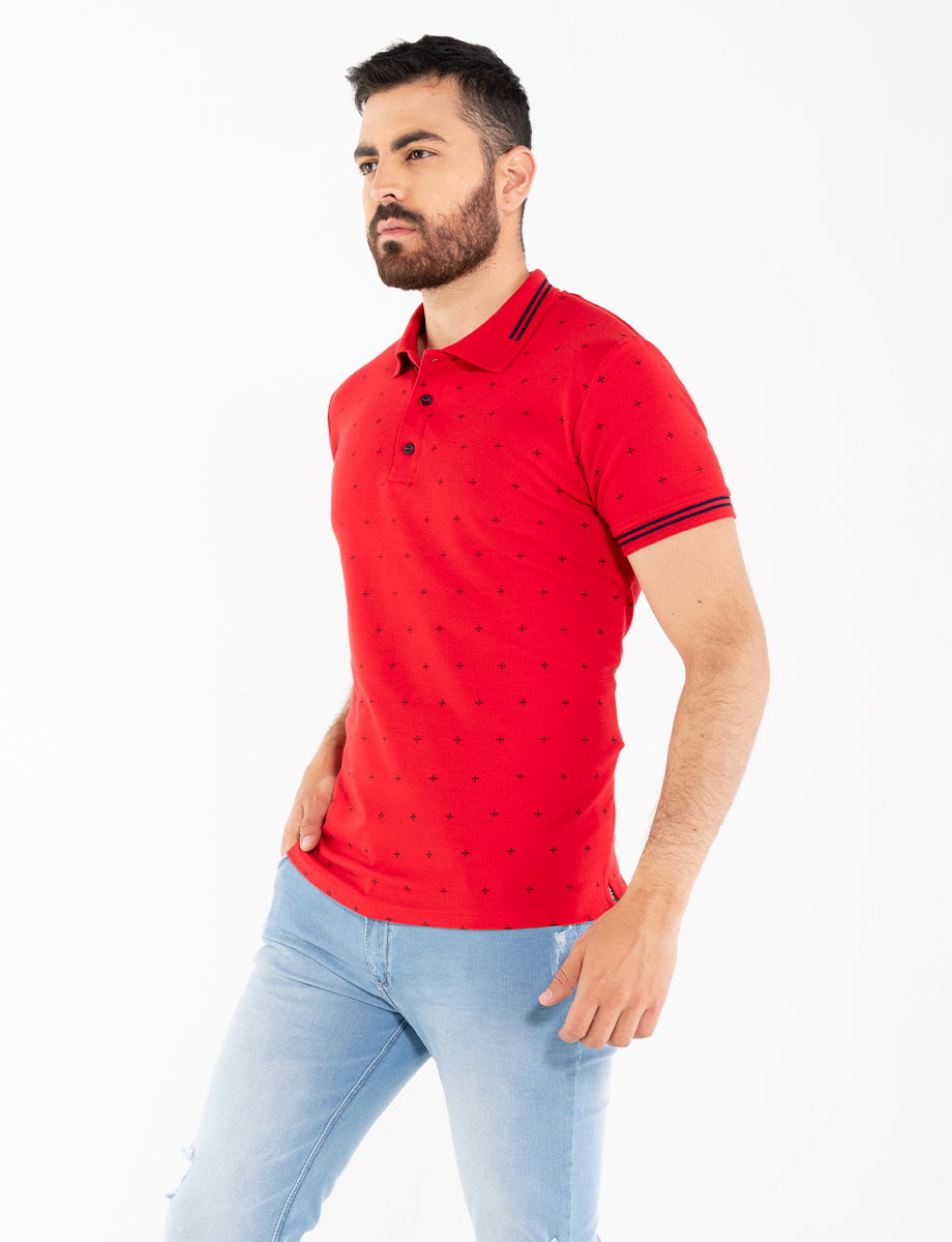 Polo prints roja manga corta