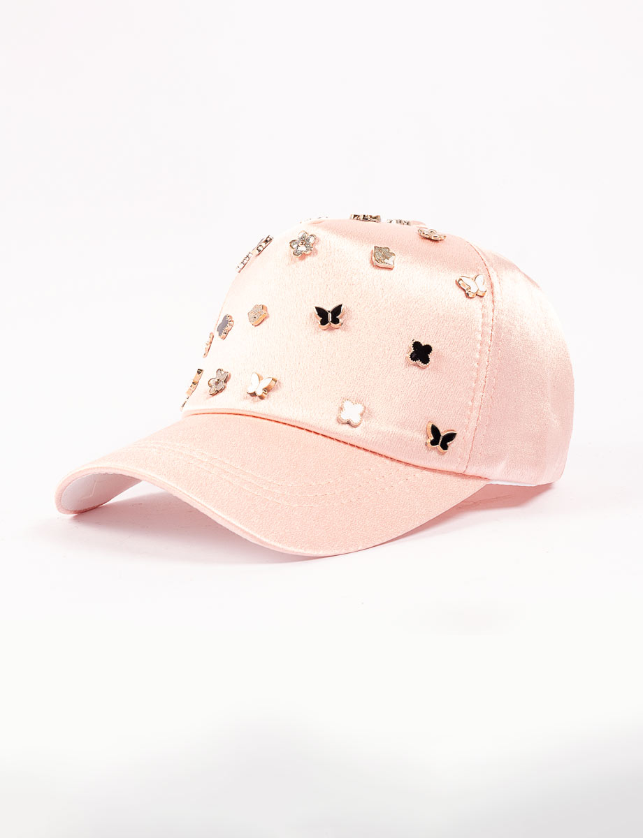 Gorra rosada con apliques de mariposa