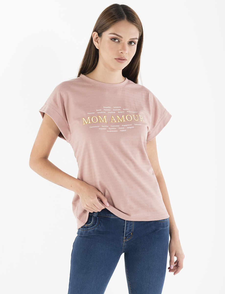 Camiseta rosa Mom Amour