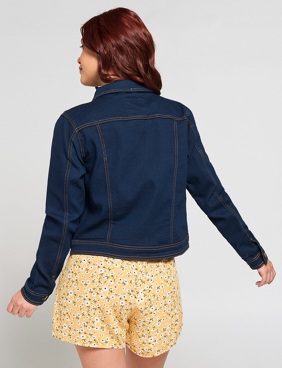 Chaqueta Denim con Bolsillos Azul oscuro