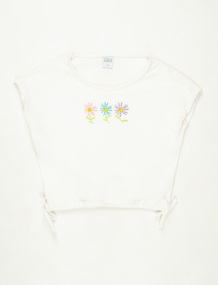Camiseta unicolor Bordado Flores