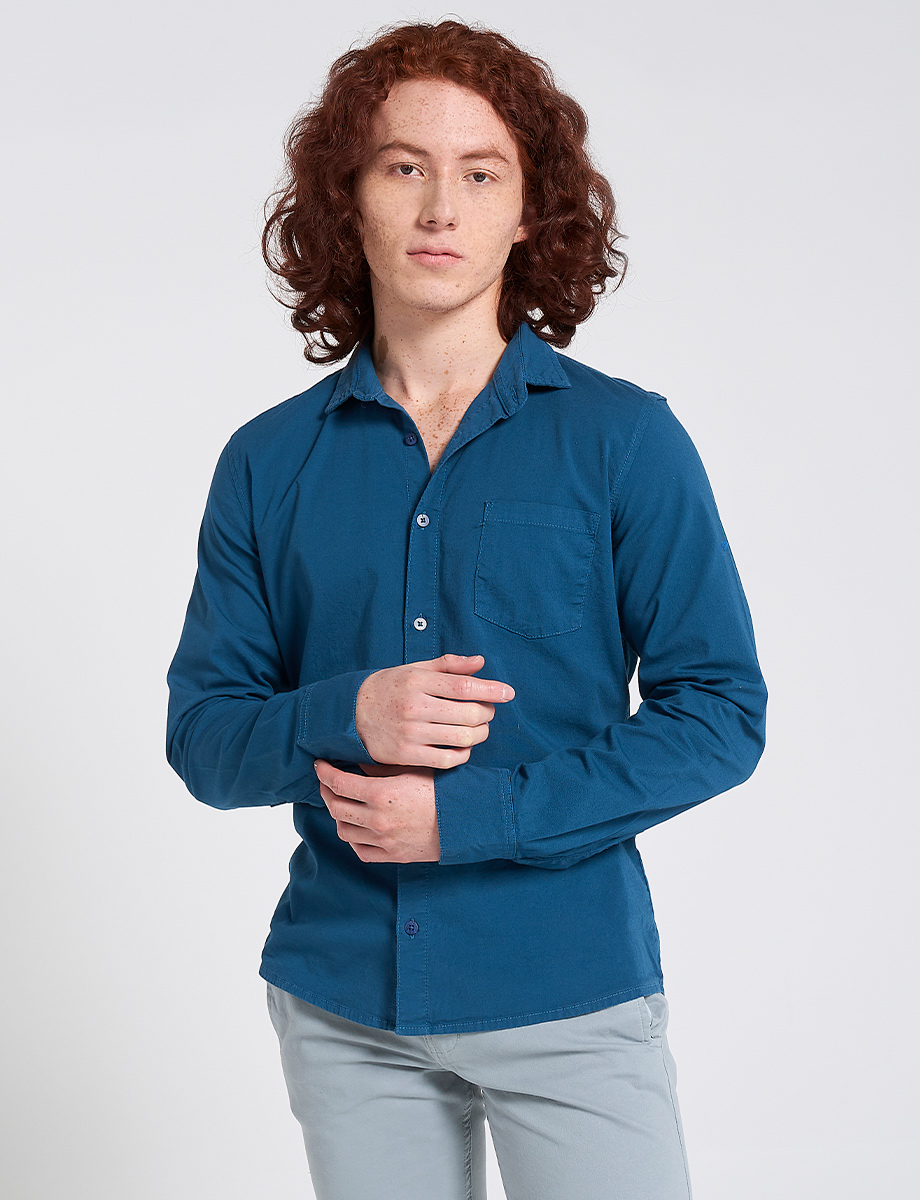 Camisa manga larga llana azul