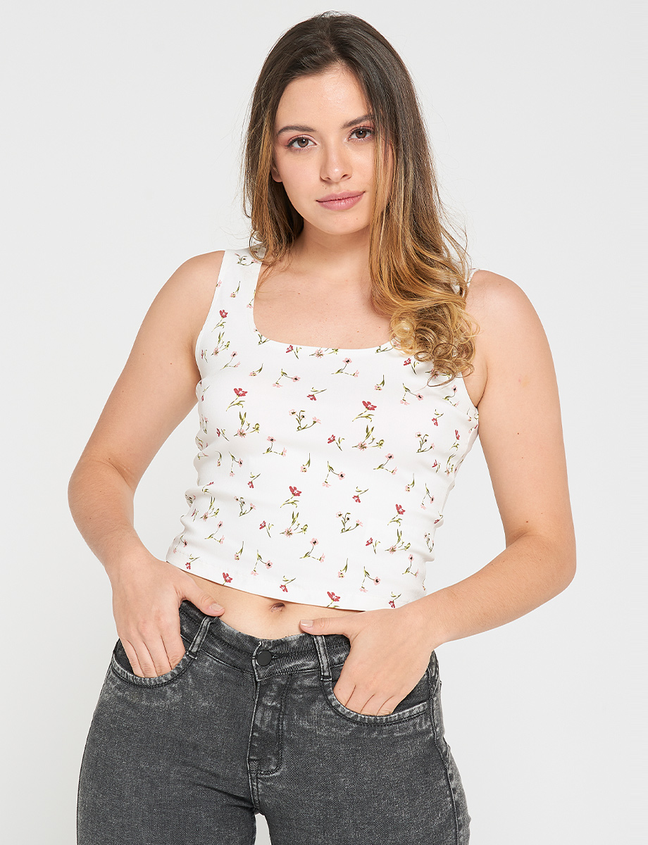 Crop Top Flores cuello cuadrado