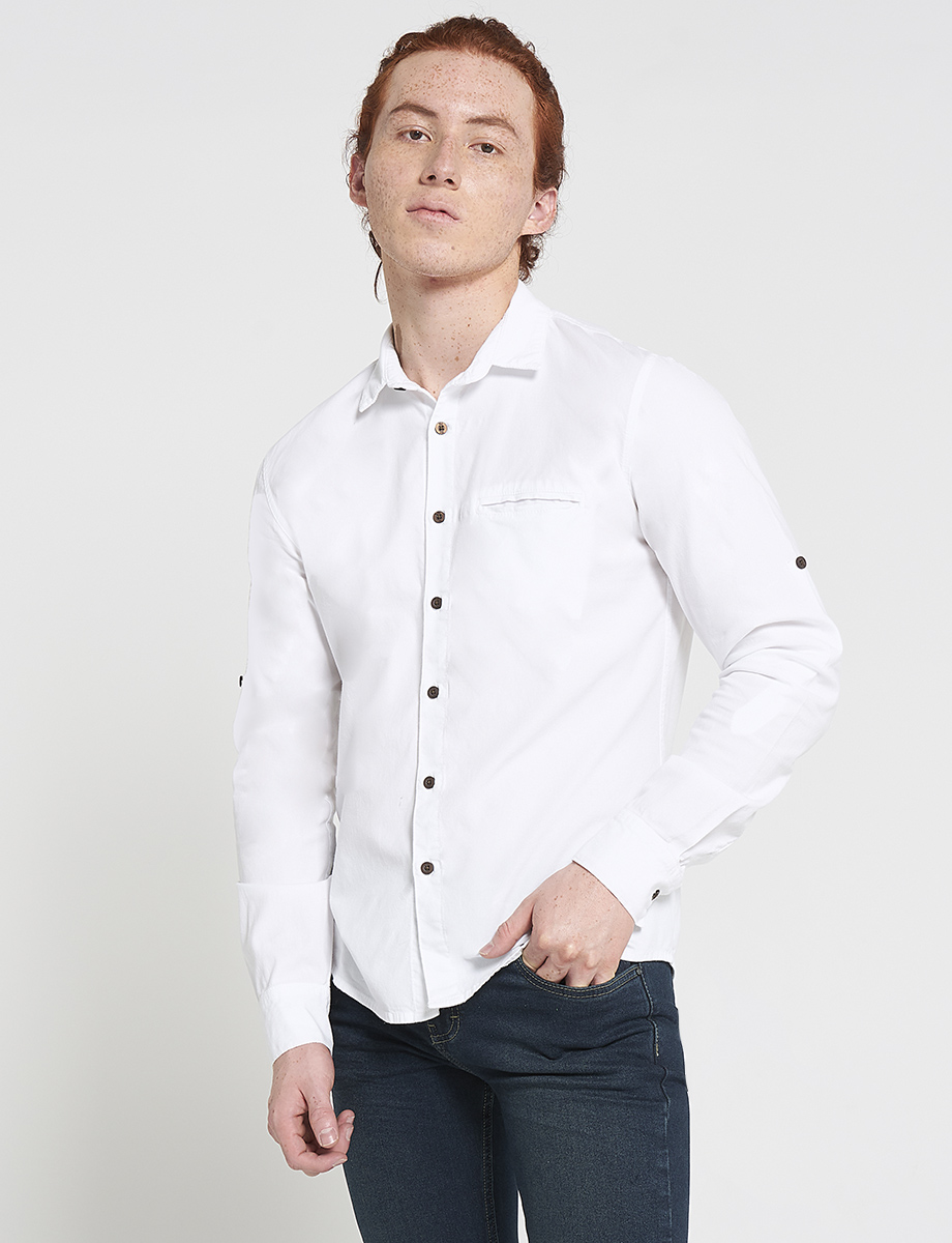 Camisa llana blanca manga larga