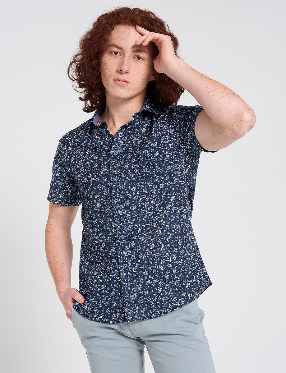 Camisa manga corta flores azul | CAMISAS | CAMISAS | JUVENIL | HOMBRES | Moda RM Tienda Online