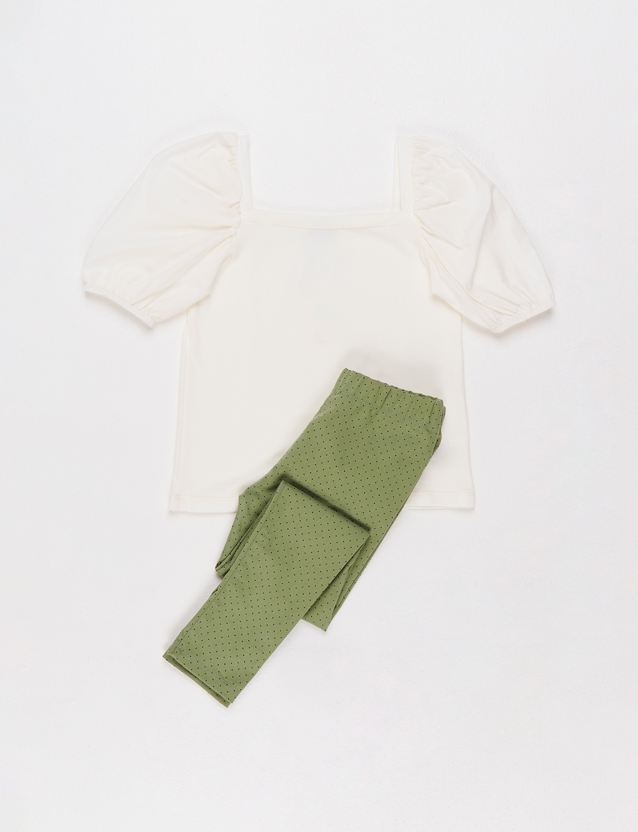Conjunto Blusa Licra crudo-verde
