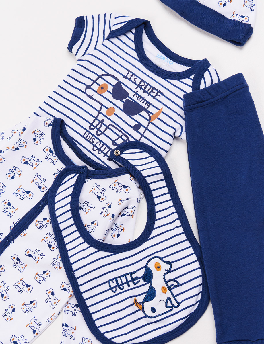 Set x5 Piezas Cute Azul/Blanco