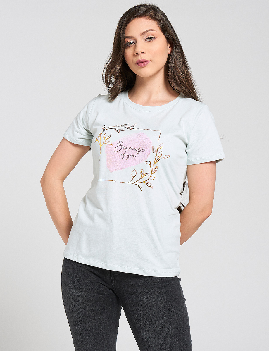Camiseta Because Of You verde pastel