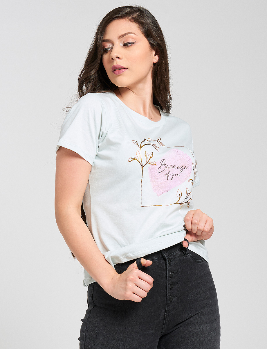 Camiseta Because Of You verde pastel