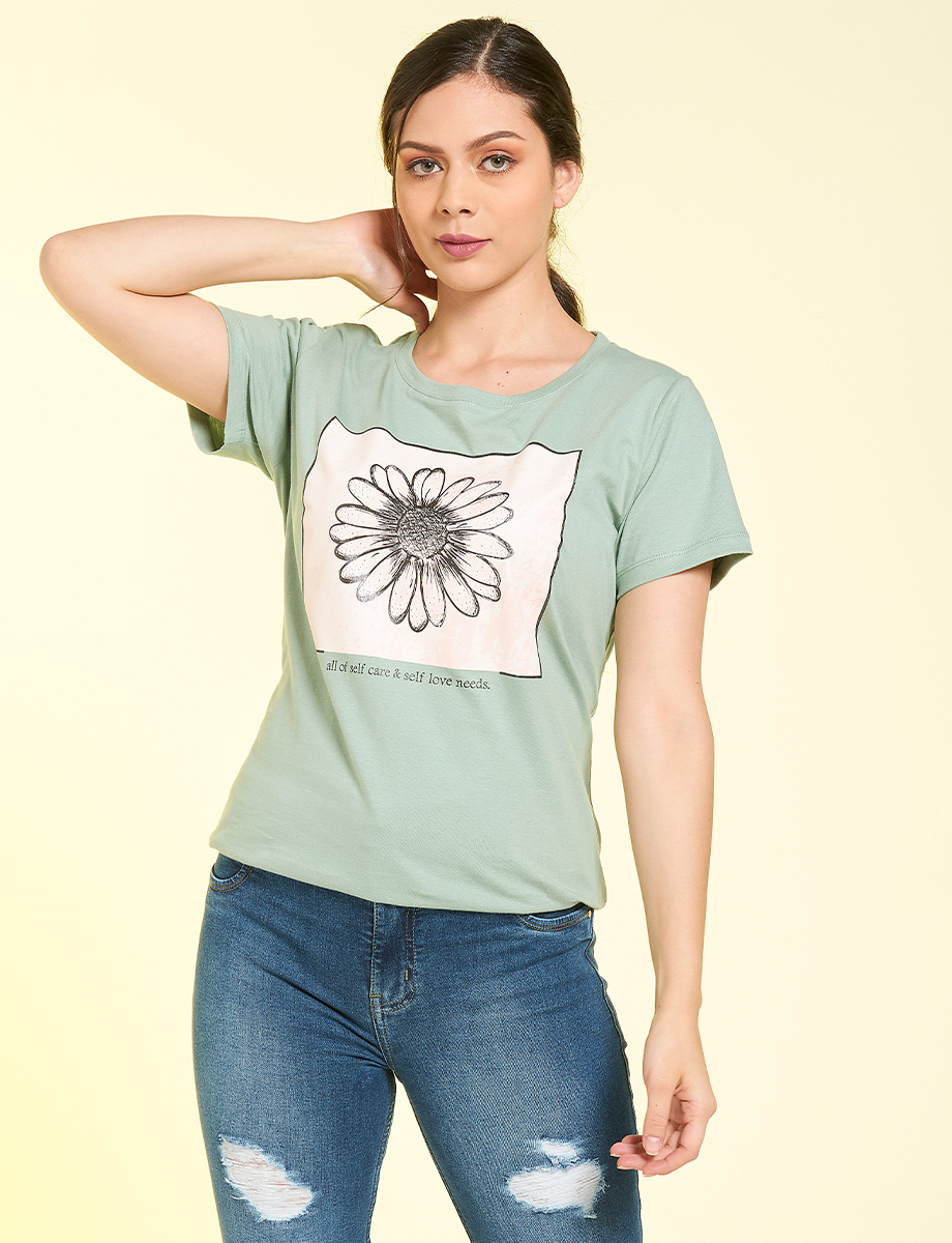 Camiseta estampada flor verde