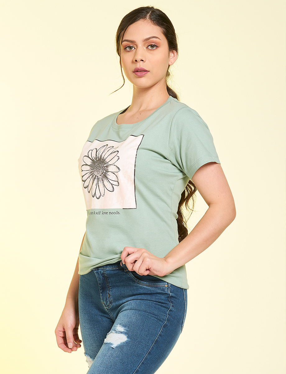 Camiseta estampada flor verde