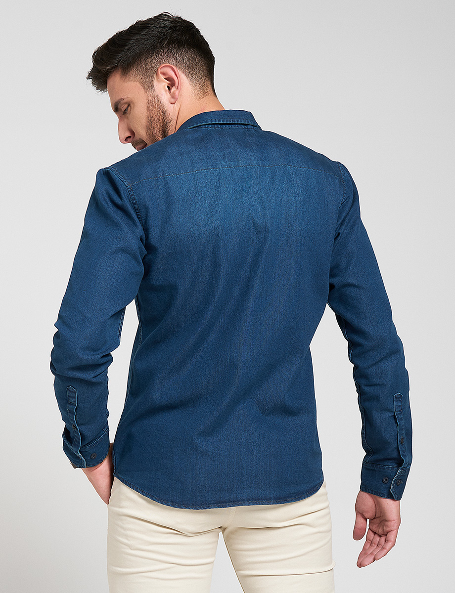 Camisa Denim manga larga azul medio