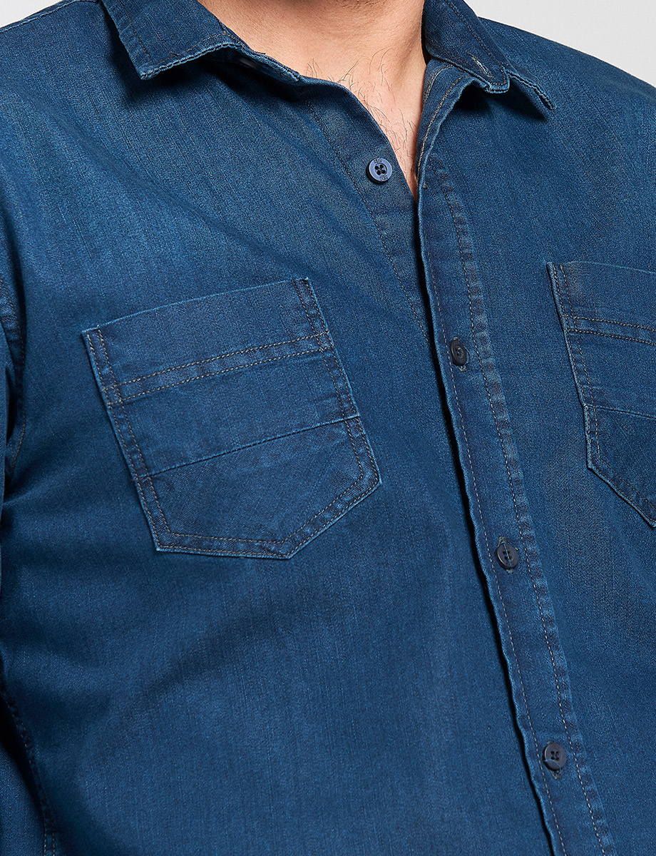 Camisa Denim manga larga azul medio
