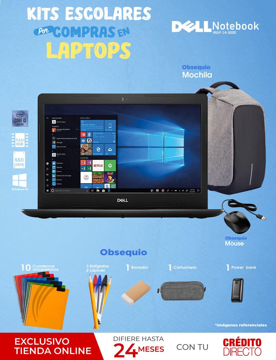 Notebook Dell 128GB + Kit escolar