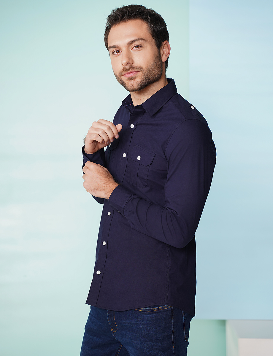 Camisa azul marino manga larga