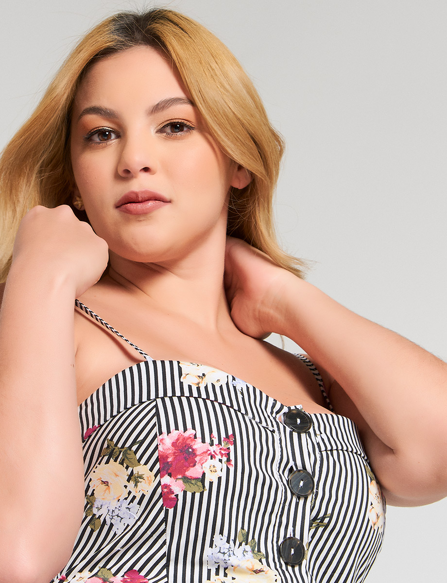 Vestido a rayas Estampado flores