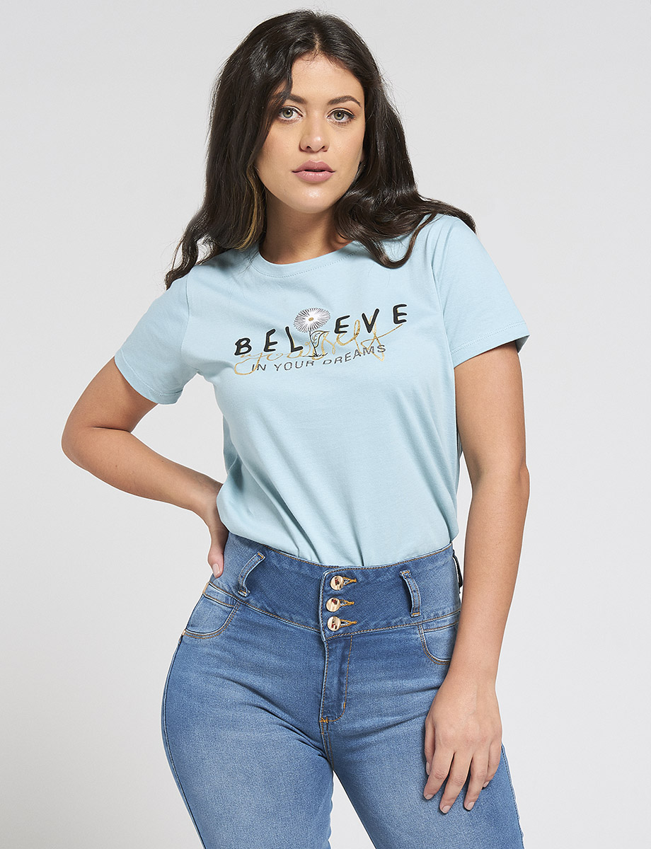 Camiseta Believe Celeste | CAMISETAS Y POLOS | CAMISETAS Y POLOS | MODA  MUJER | MUJERES | Moda RM Tienda Online