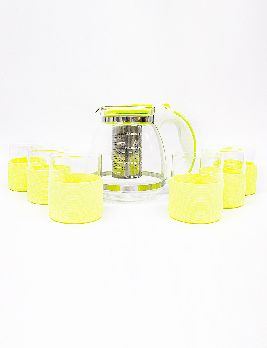 Set Jarra + 6 vasos de Vidrio Amarillo