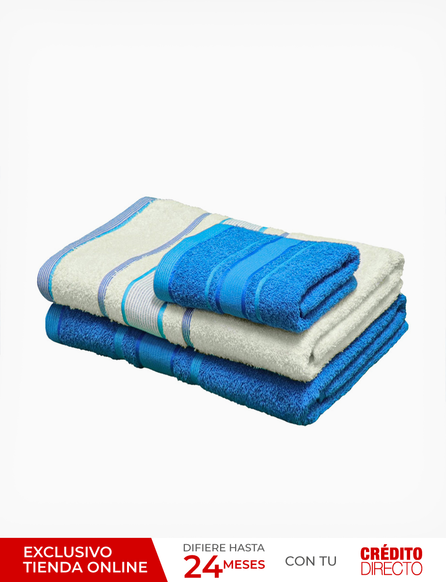 Set de 3 toallas blanco/azul 400gr