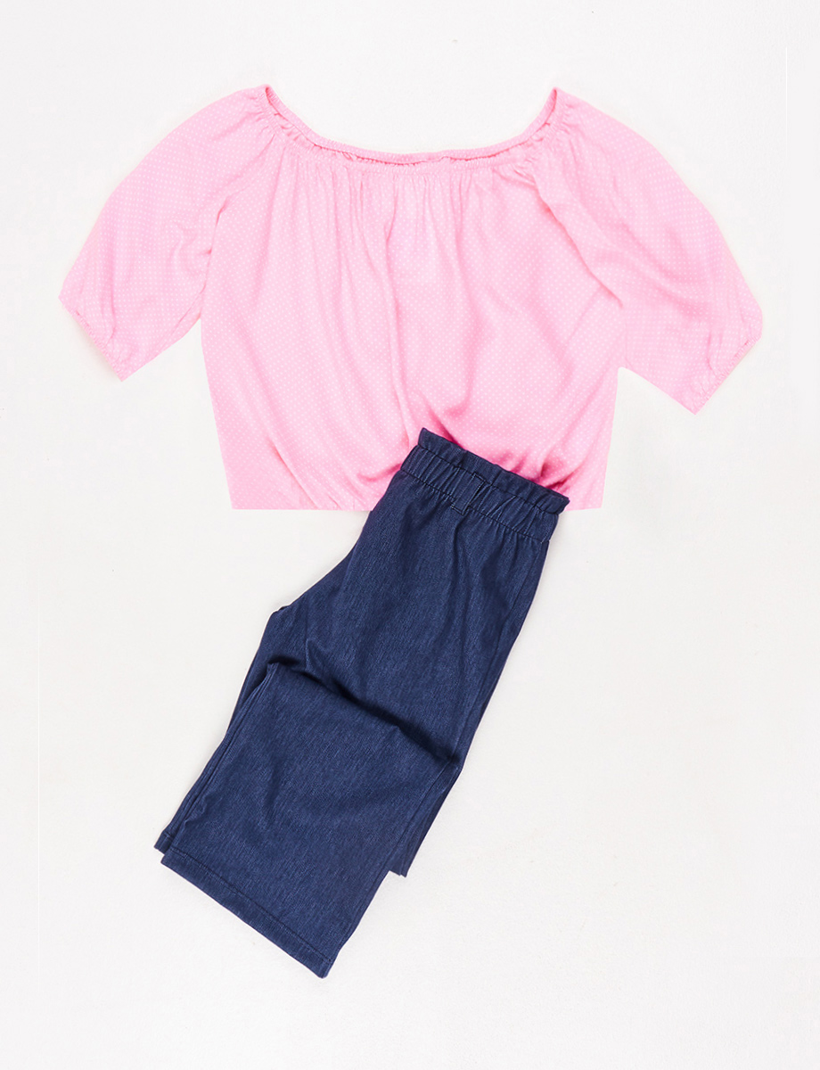 Conjunto Blusa + Legging rosado/azul