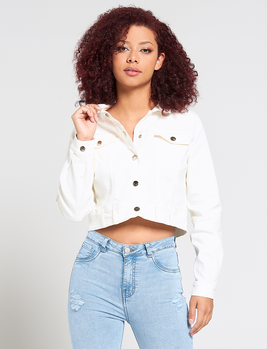 Chaqueta Crop botones Unicolor