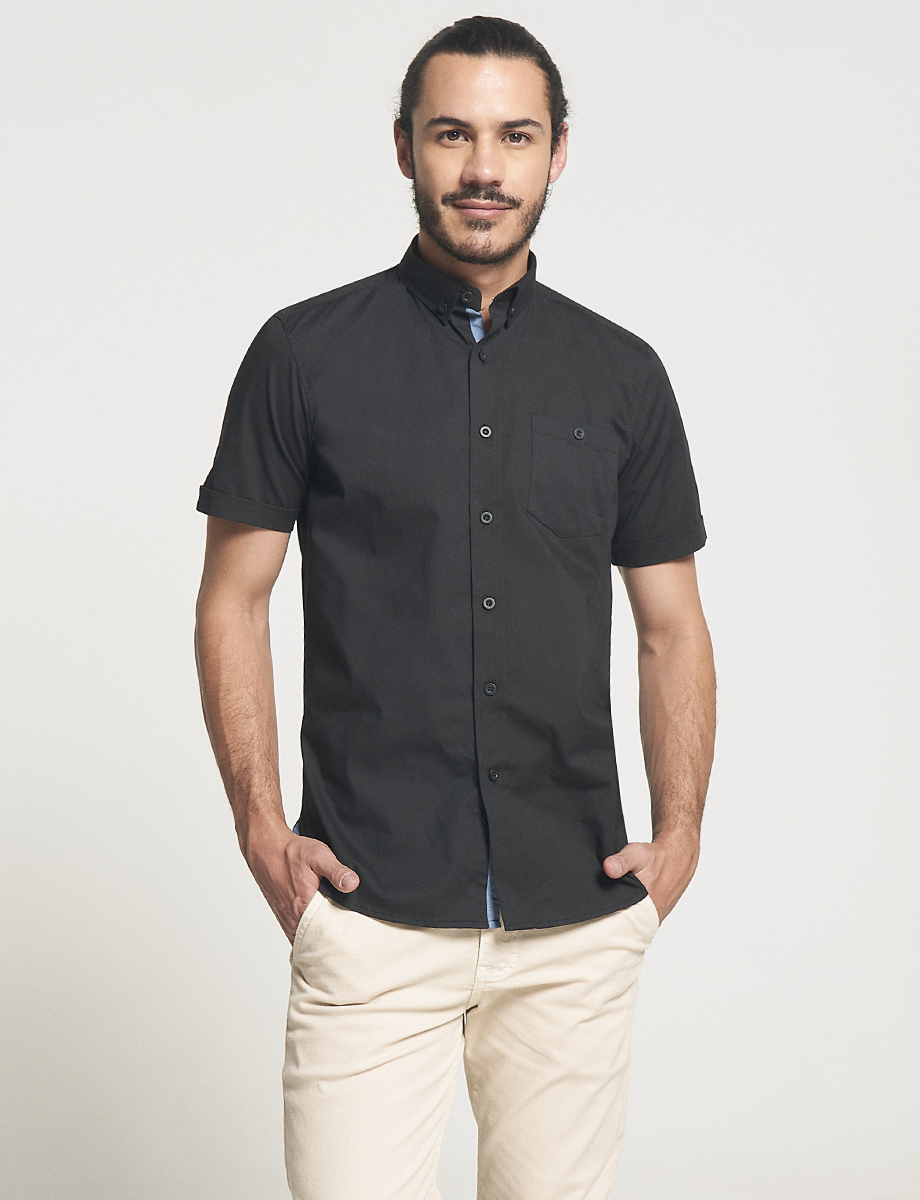 Camisa llana Cuello Button Down Negra | CAMISAS | CAMISAS | MODA HOMBRE |  HOMBRES | Moda RM Tienda Online