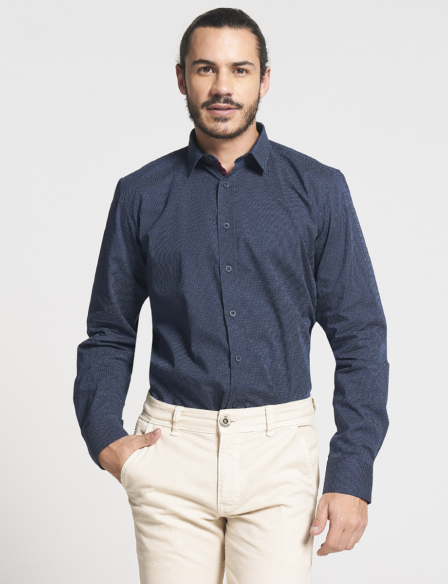 Camisa Regular Manga Larga Unicolor