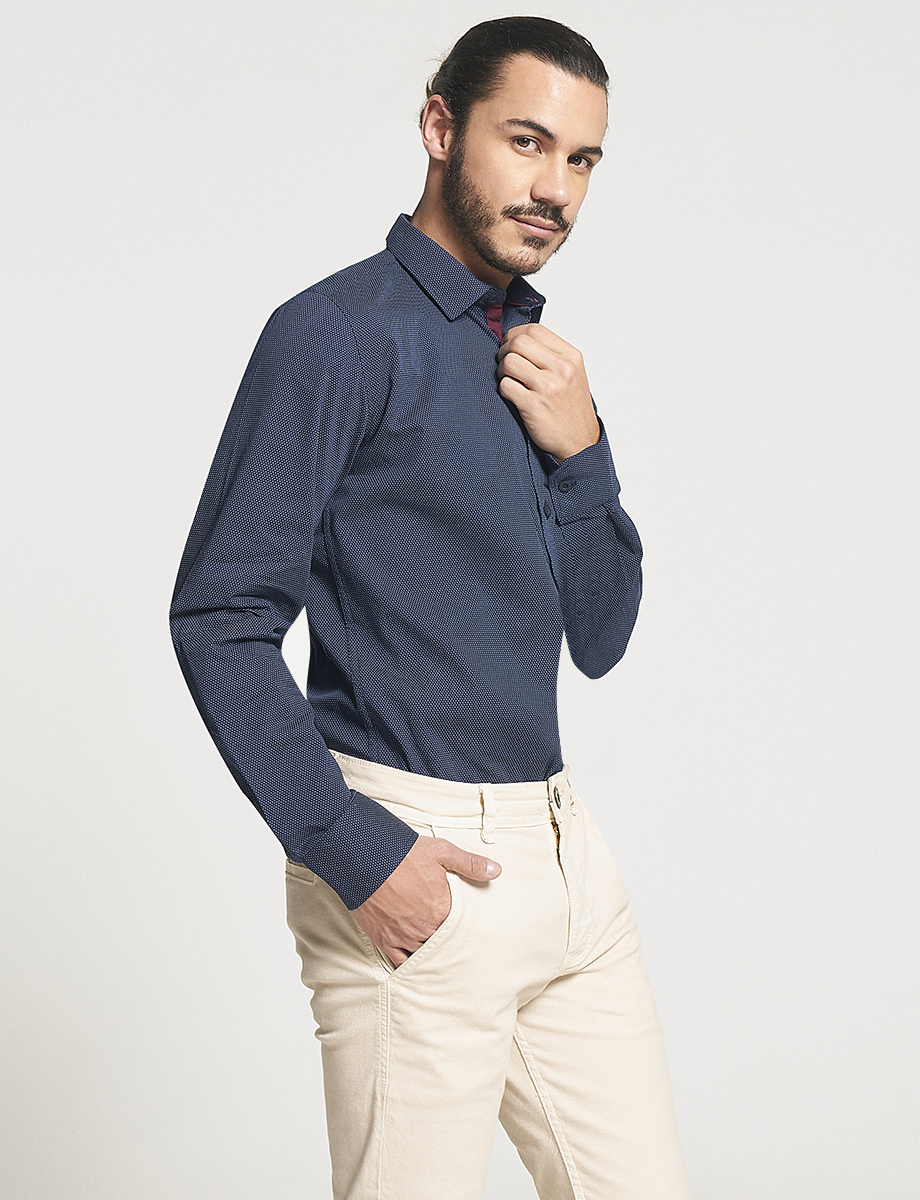 Camisa Regular Manga Larga Unicolor