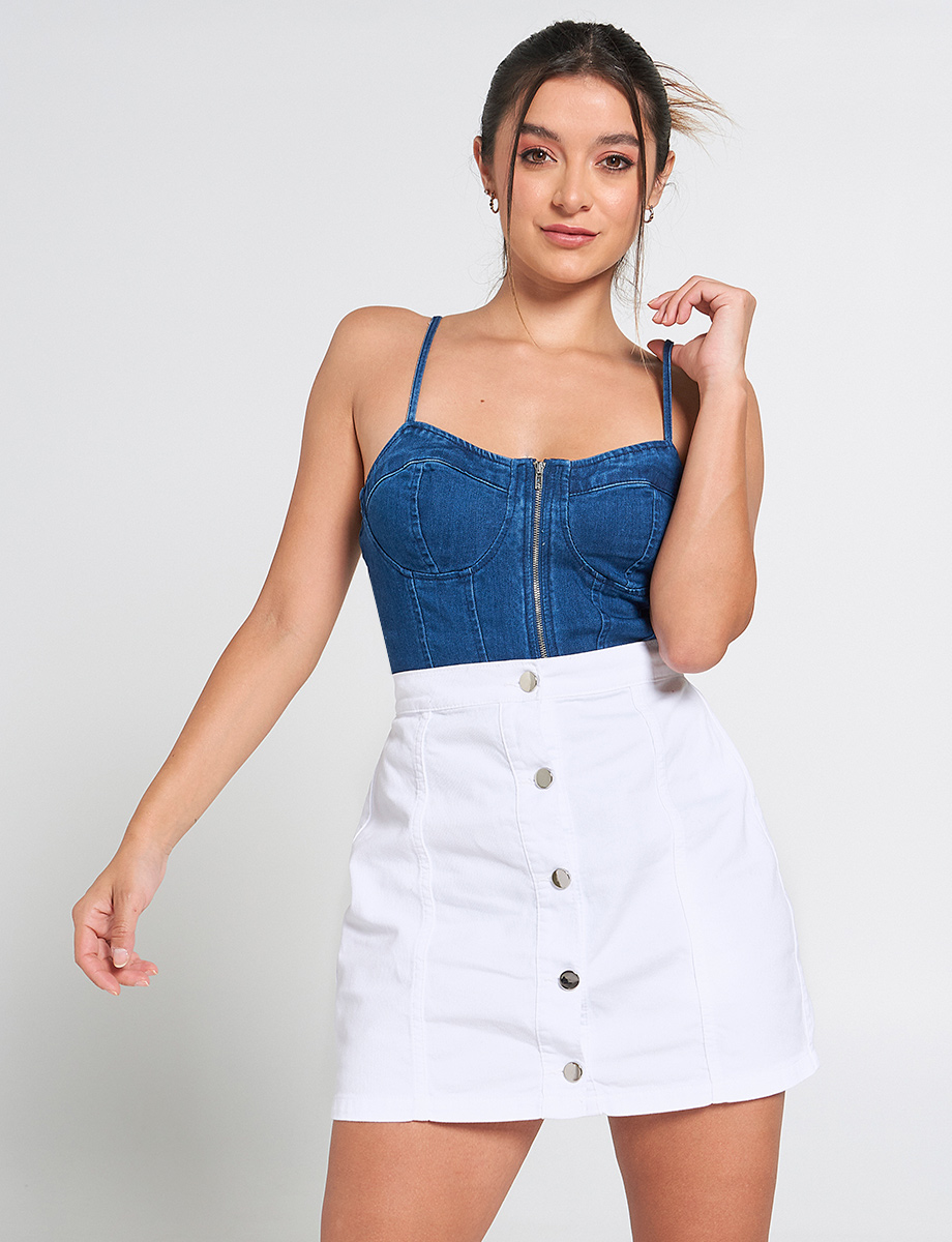 Body Denim con Cierre Azul Medio