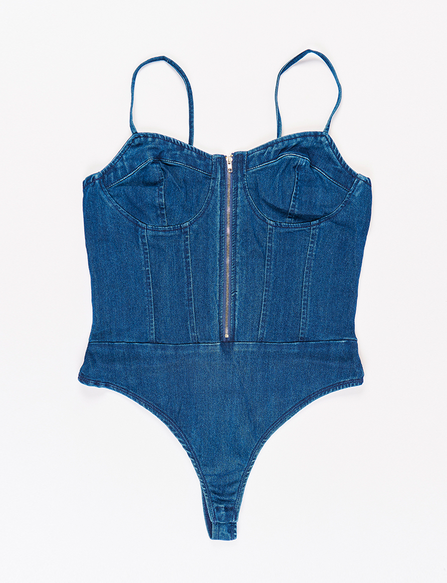 Body Denim con Cierre Azul Medio