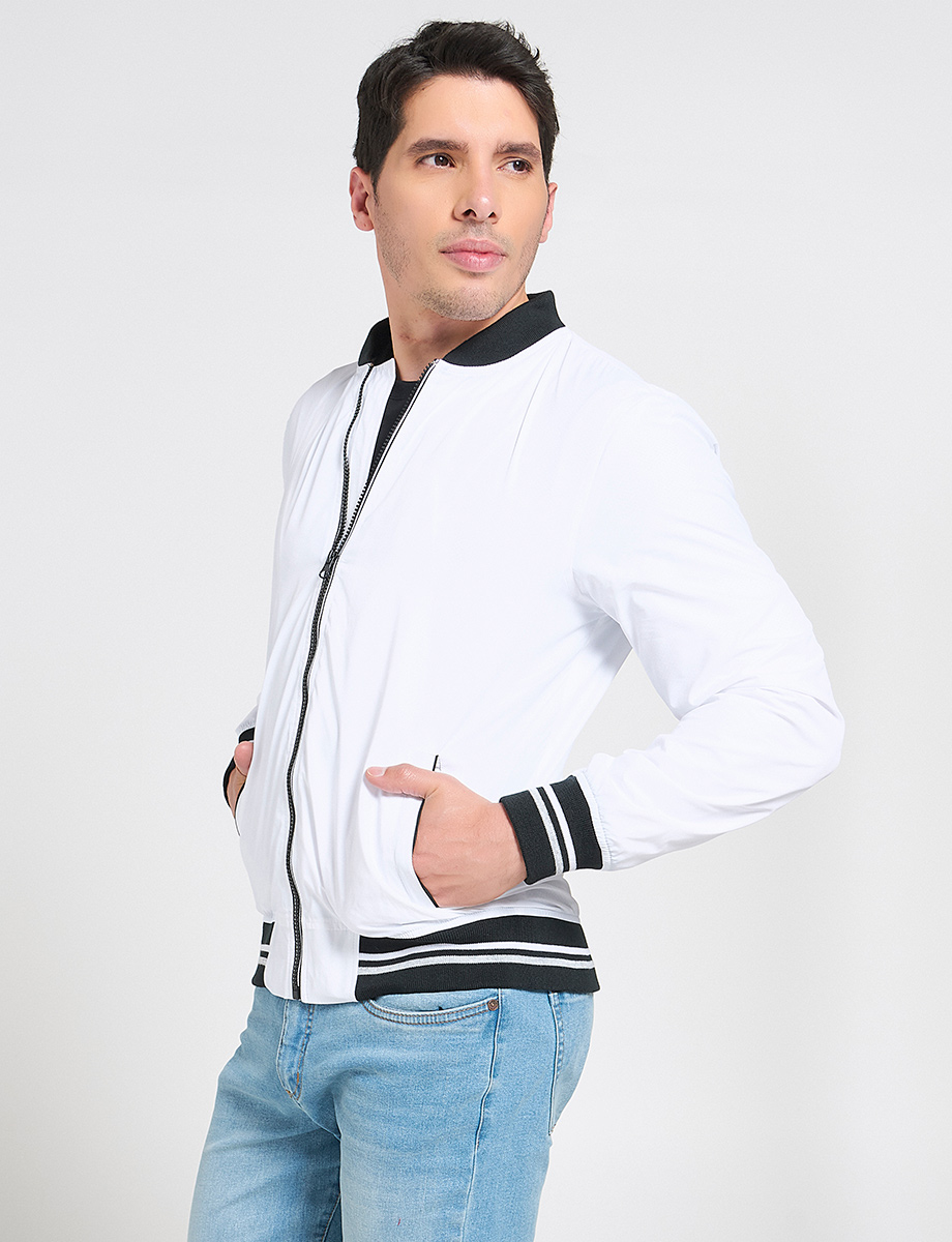 Chompa Bomber Blanco con Cremallera