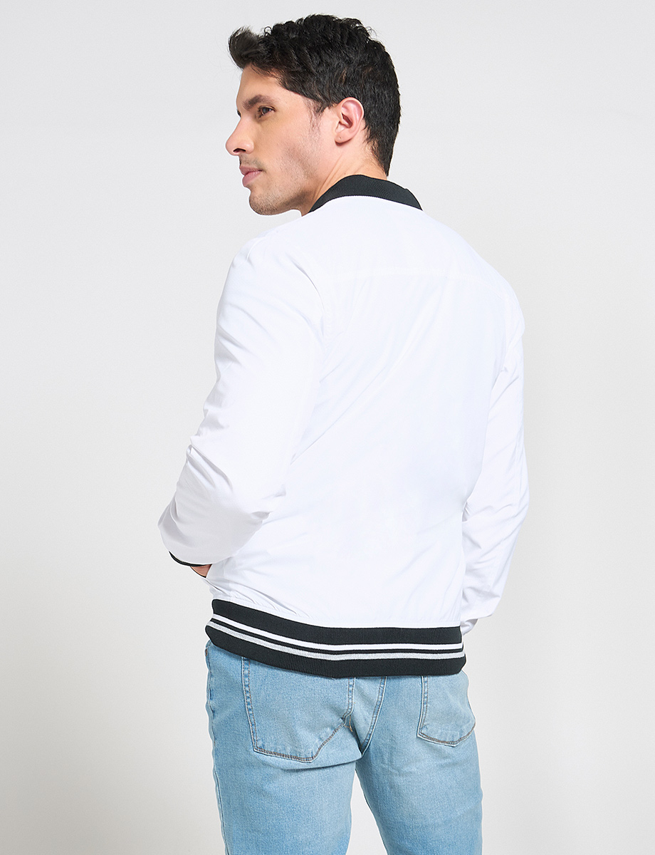 Chompa Bomber Blanco con Cremallera
