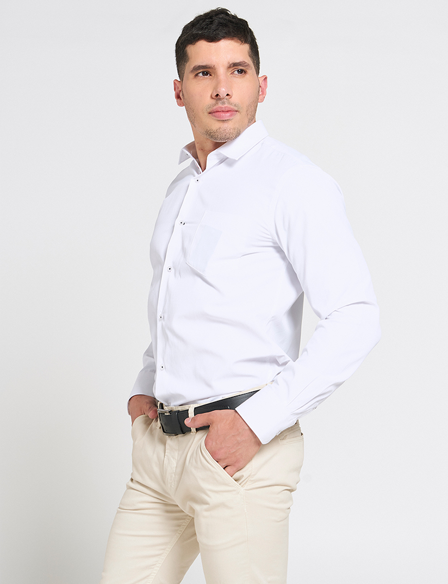 Camisa Llana Unicolor Manga Larga