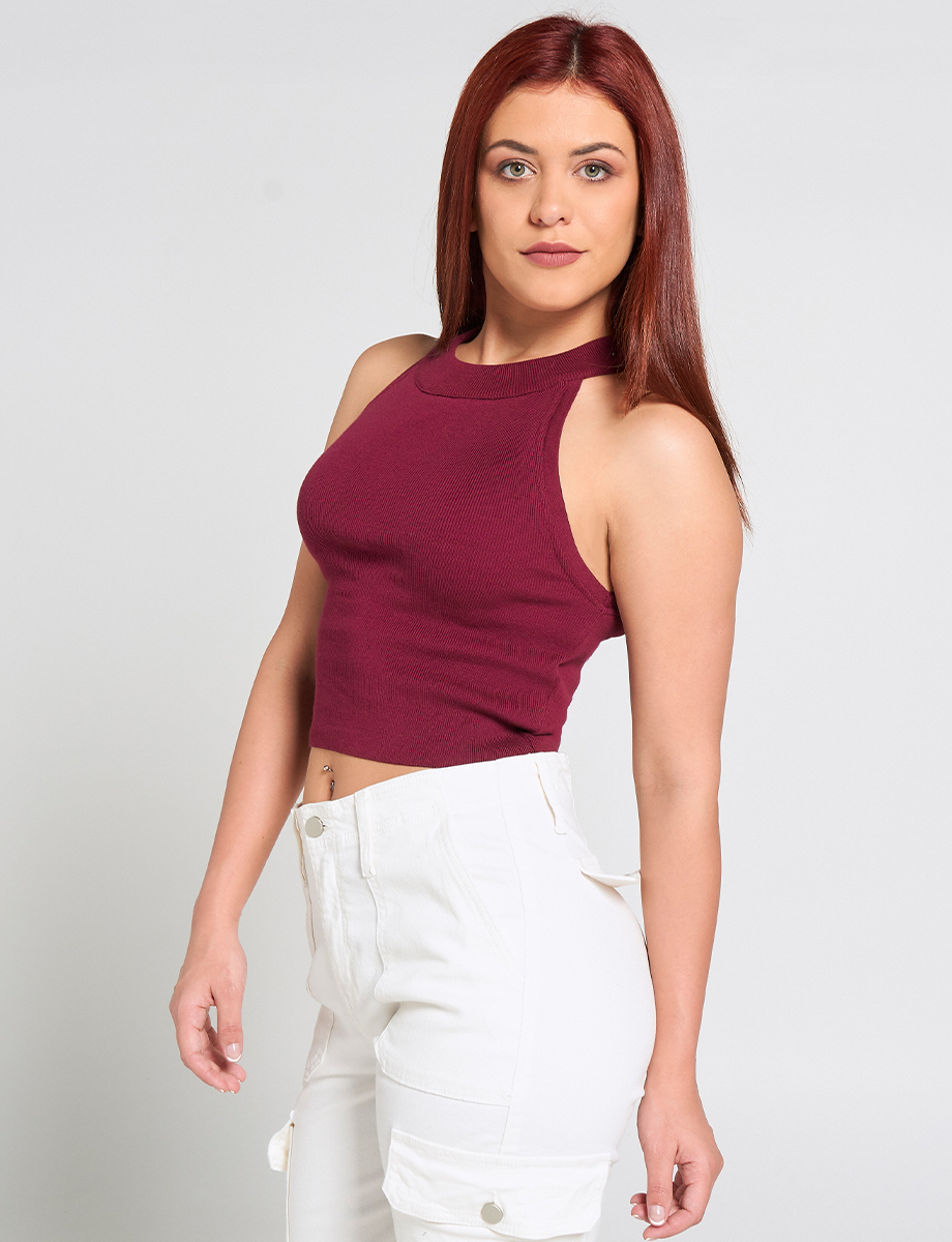 Top Corto Cuello Alto Unicolor